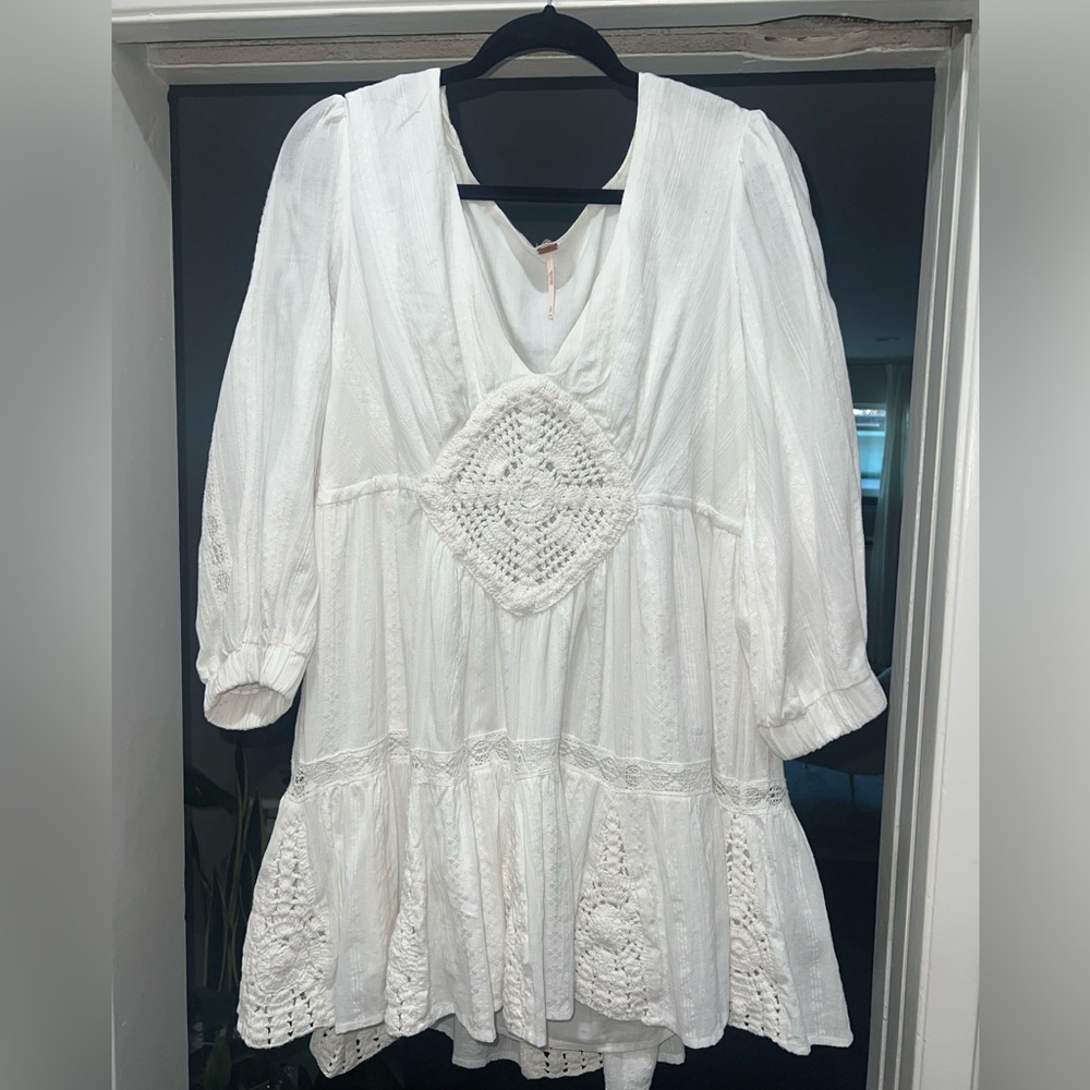 Free People Boho Flowy Mini Dress in White